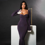 Solid Long Flared Two-piece Crop Sleeve Midi Dress- Outfit