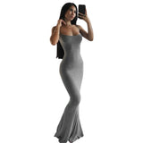 2022 Y2k New Fashion Sexy Dress Skims Flat For Backless Long Maxi Dress Pure Slim Down Honey Peach Hip Suspender