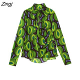 Women Vintage Bow Tie Collar Geometric Print Transparent Chiffon Smock Blouse Femme Shirt Chic Chemise Blusas Tops
