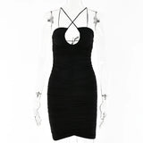 Halter Backless Ruched Mini Dress Women's Summer Sleeveless Bodycon Dresses Women Beach Party Clubwear Dress