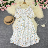 Zingj New French Gentle Wind Sweet Square Collar Bubble Short Sleeve Waist Show Thin Slit A-Word