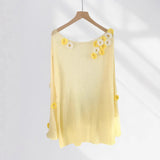 Zingj Design Handmade Crocheted Three-Dimensional Flower Yellow Sweater Female Art Born Loose Lazy Lazy Sense Knit Hood