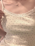Y2K Cami Top with Lace Inserts and Playful Floral