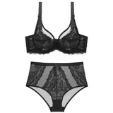 French Lace Embroidery Bra Set Push Up Lingerie Ultra-thin Underwear Set Sexy Transparent Panties For Women