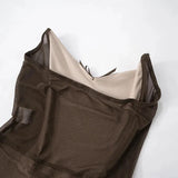 Brown Mesh Corset Bodysuit And Maxi Skirt Set-Outfit