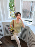 Crochet Knit Top Summer Polo Shirt Women 2022 Green Pink Short Sleeve Top Poloshirt Korean Fashion