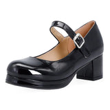 Sgesvier 2021 Spring Women Buckle Comfortable Platform Thick High Heel Pumps Fashion Sweet Dress Shoes Yellow White Red Size