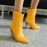 Fashion Denim Western Boots Autumn Women Boots Wedges High Heel Ankle Boots Slip On Winter Plush Woman Shoes Big Size 42