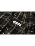 New Women Fashion Vintage Plaid Shirt Hollow Out Long Sleeve Zippers Streetwear Tide Crop Top Gothic Female Blouses