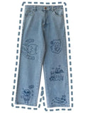 Women Loose Vintage Pants Girl Fashion Harajuku Baggy Jeans Casual Funny Clothing Ins Gothic Trousers Summer Straight
