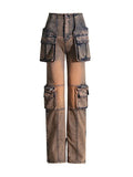 Zingj Feng Shui Wash Multi-Pocket Cargo Pants 2024 Spring New Fashion Design Sense Slim And Versatile Jeans