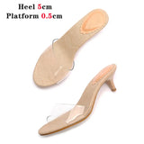Voesnees 2021 New Women Brand Summer Slippers High Quality One Word Band Sandal Pure Colour Patent Leather High-Heeled