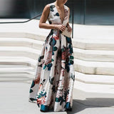 Summer Autumn Long Dress Fashion Retro Floral Print Sleeveless Holiday Dress Sexy Women Deep V Neck Elegant Party