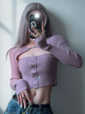 Vintage E Girls T-shirt Women Hollow Out Long Sleeve Crop Tops Y2k Vintage Tops Knitted Slim Black Tee Tops