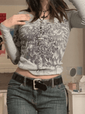 Floral Rhinestone Long Sleeve Crop Top- Outfit