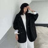 Women Loose Spring Simple Office Lady All-match Outwear Pockets Retro Elegant Formal Colleges Femme Pure Color