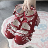 Lace Round Head Bow Lolita High-Heeled Lolita Shoes 2025 New Soft Sister Cute Little Leather
