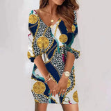V-neck Women Dress Fashion Print Half Sleeve Casual Loose Mini Dresses 2022 Spring Autumn Elegant Woman Dress Robe