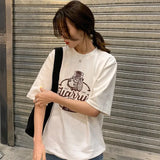 Summer Korean Version Of The Bf Style Loose All-match Printing Student Short-sleeved T-shirt Women's Casual Hong Kong