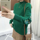 Zingj Neck Jumper Embroidered Sweater Women's 2023 Autumn New Korean Version Of Sleeves Embroidered With Long Sleeves With Loose