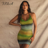 Summer Sexy Mesh Bodycon Dress Women Mini Sleeveless Backless 2021 Off Shoulder Party Halter Neck