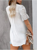 Blouse Women 2022 Fashion Patchwork V Neck Office Work Lady Shirts Plus Size Streetwear Casual Short Sleeve Chiffon