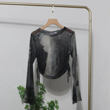 Sunscreen Not Sultry Hot Tie Dye Net Yarn Long-Sleeved T-Shirt Drawstring Tethered With Short-Sized T-Shirt Horn Sleeve Top