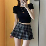 Vintage Lattice Bran Skirt Girl Summer Babes Thin High Waist Ultra-Short Skirt College Style JK