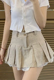 Cotton Linen Pleated Mini Skirt- Outfit
