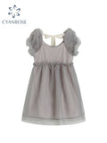Summer Women's Puff Sleeve Tulle Princess Dress Square Collar Mesh Bubble Dress Evening Party Prom Kawaii A-line Mini