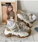 New Spring Women Casual Sneakers Woman Fashion Platform Flats Lace Up Outdoor Walking Shoes Black Zapatillas