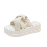 Summer New Platform Soft Leather Slippers Women Wear Cross-Platform Beach Shoes Casual Fairy Wind