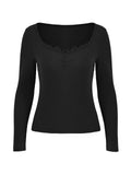 long-sleeved knit top with lace