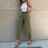 Spot Women's Wear Factory Fashion Pure Color Loose High Waist And Foot Suit
