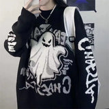 Men Women Retro Halloween Sweater Dark Academia Harajuku Student Devil Ghost Loose Knit Gothic Sweater Korean Top Alt