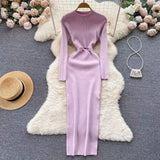 Zingj Sister Senior Sense Red Temperament Long Sleeve Knit Dress Autumn Women's Hot Girl Accept Waist Open Slit Wrapped Hip