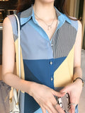 Women Shirt V neck Patchwork Blouse Sleeveless Chiffon Women Tops and Shirts Fashion Clothes Woman 2023 Summer Ladies