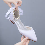 Cm Flat Tip Hollow Sandals Low Heel White Ribbon Wedding