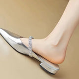 Small Fragrant Wind Pointed Low With Muller Baotou Half Drag Female Wear A Word With Diamond Silver Flat Cool