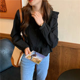 Korean Chic White Blouse Women Ruffles Tops Casual Long Sleeve Shirts Sweet V-neck Button Shirt Blusas Mujer De Moda