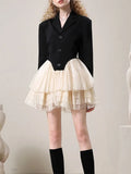 Fashion Women's Blazer New Notched Patchwork Gauze Single Breasted Long Sleeve Suit Jackets Female Summer 2023