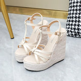 Zingj Shit Woven Twine Belt Women's Shoes Large Size Wedge Platform