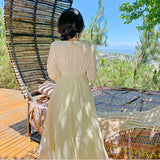 Zingj South French Dress, Ribbon Tassel Holiday Skirt Collar Show Thin Waist Lace Dress Day Silk
