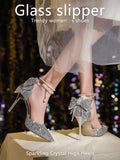 And Autumn Bride 18-Year-Old Crystal Princess Rite Bowed Men's High Heels Women With Fine Heel