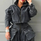Zingj 2024 New Niche Design Feel Tooling Wind Denim Jacket Women's High Waist Loose Show Thin Short