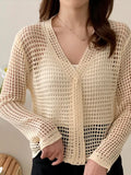 Zingj Korean Summer New Design Feel Hollowed-Out Long-Sleeved Pure Desire Knitted Cardigan Sunscreen Dress