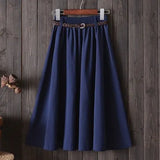 Knee Length Summer Skirt Women With Belt 2019 Fashion Korean Ladies High Waist Pleated A-line School Skirt