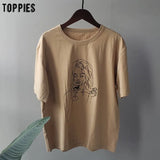 summer t-shirts character printing tops tees solid color white t-shirts women drinking girls