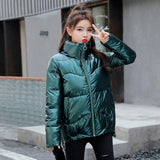 2020 Autumn Women's Winter Coats Fashion Silver Stand Collar Parkas Winter Jacket Women Pockets Padded Cotton