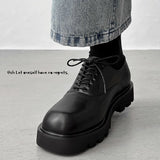 Head Leather Shoes Male Advanced Feeling Thick Sole Korean Version Niche Design Black Loafers Male Taller Derby Shoes